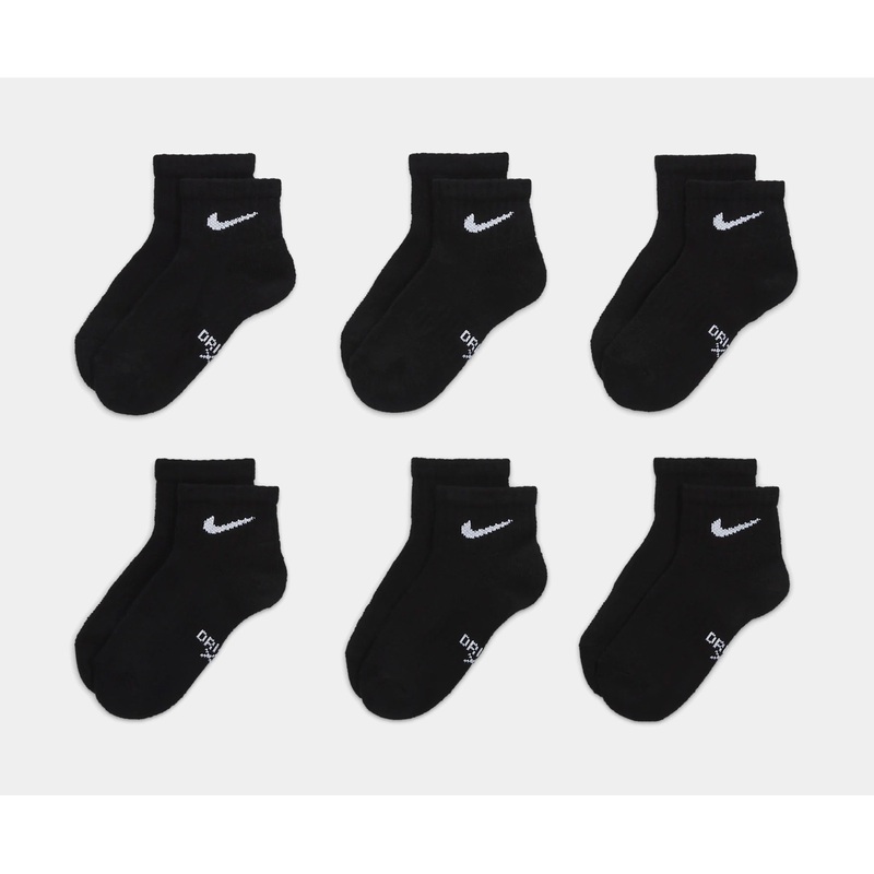 Dri Fit Logo 6pack Ankle Preschool Socks (Black)