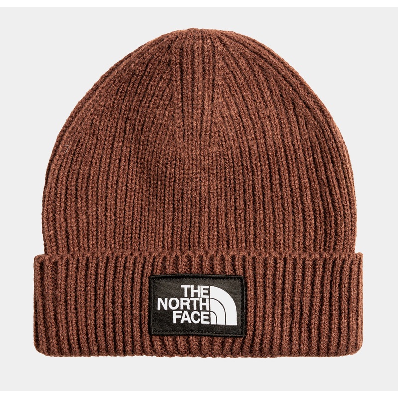 TNF Logo Box Cuffed Mens Beanie (Dark Brown/White)