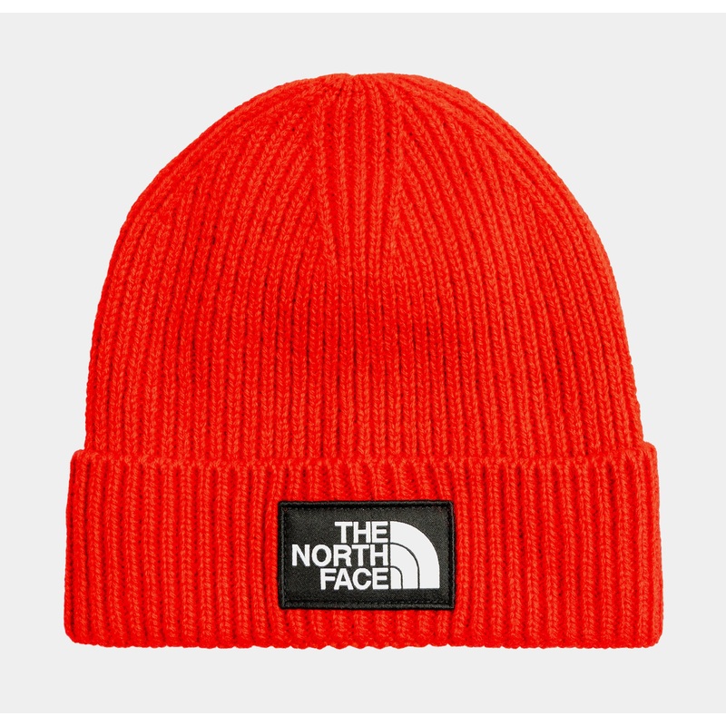 TNF Logo Box Cuffed Mens Beanie (Red/White)