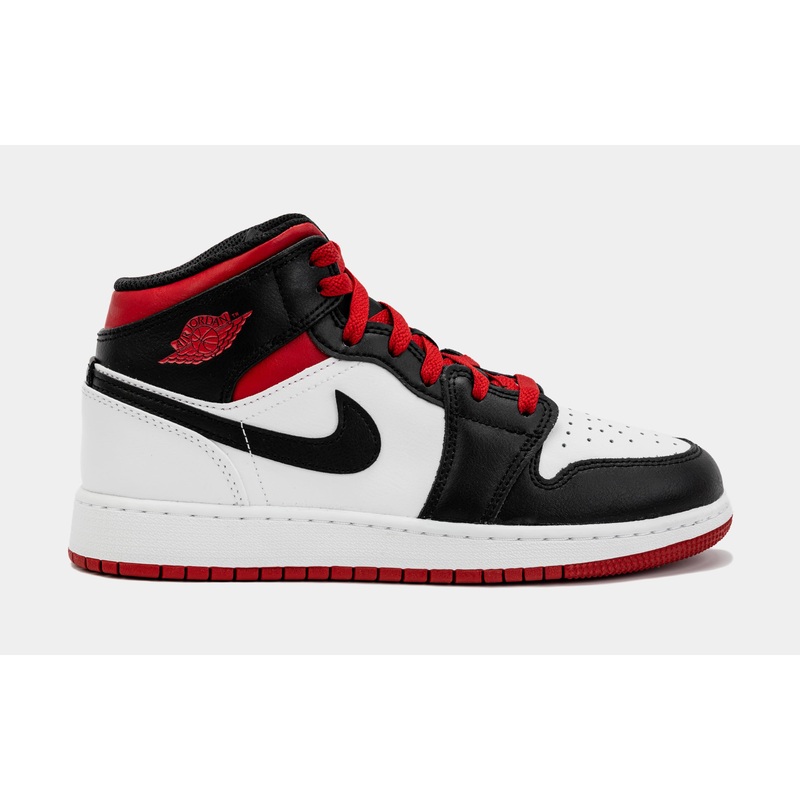 Air Jordan 1 Retro Mid Gym Red Grade School Lifestyle Shoes (Black/Red)