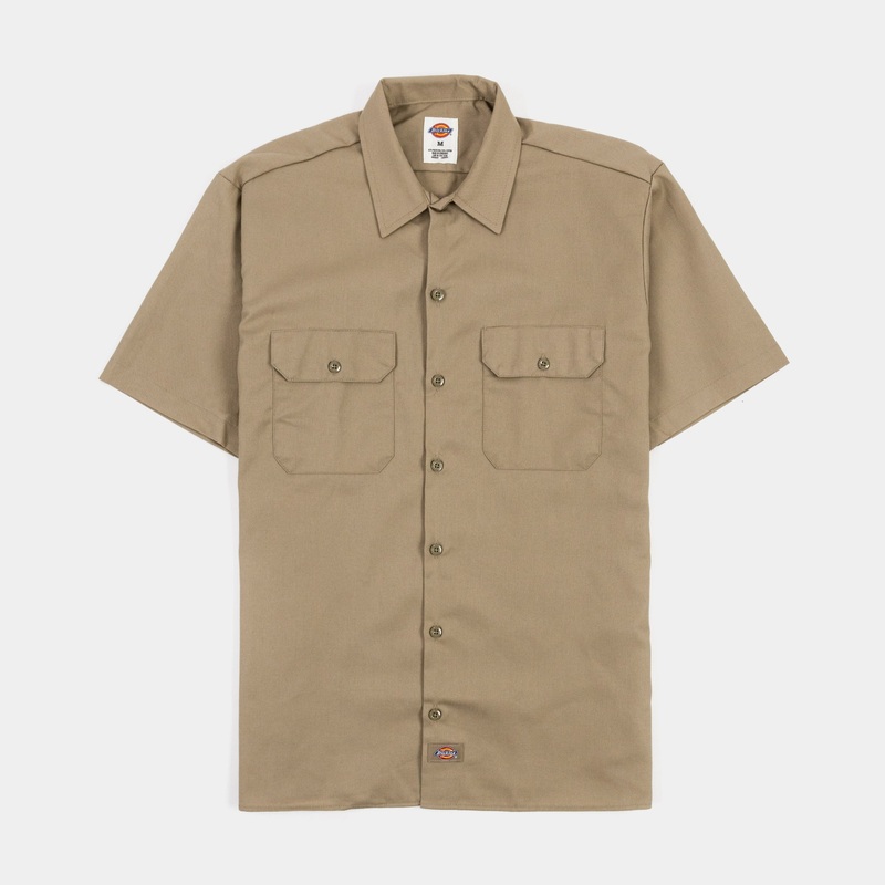 Twill Work Mens Short Sleeve Shirt (Beige)