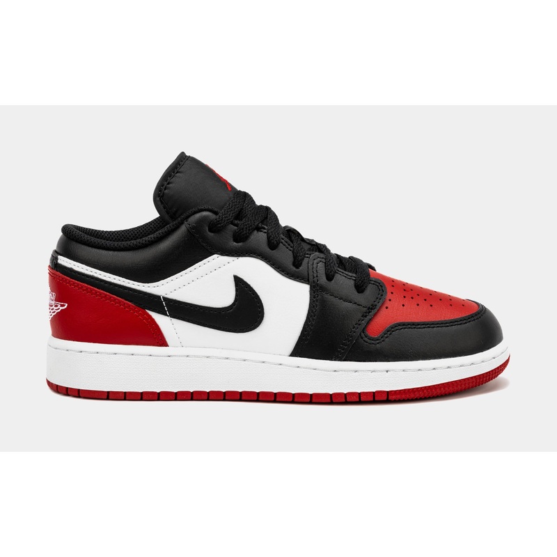 Air Jordan 1 Retro Low Bred Toe Grade School Lifestyle Shoes (Black/Red)