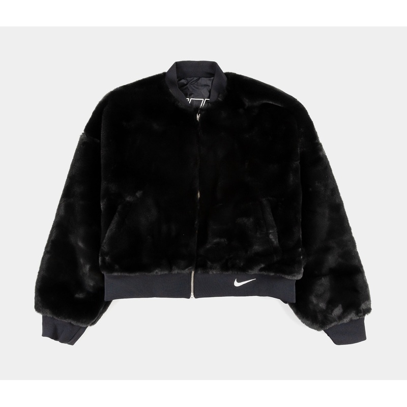 Faux Fur Bomber Womens Jacket (Black)