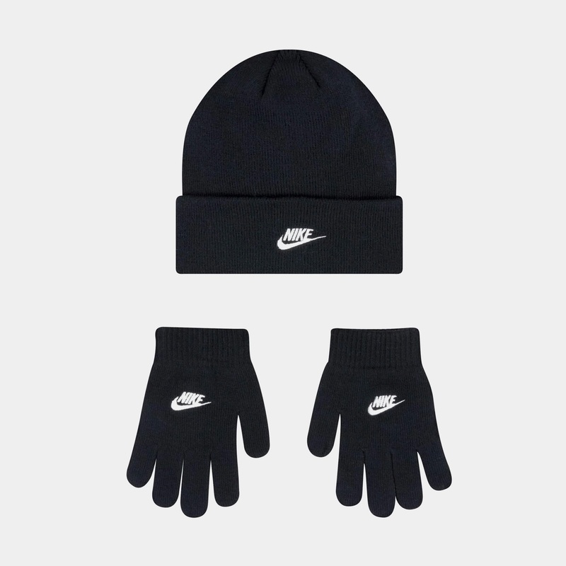 Futura Beanie and Glove Two Piece Grade School Set (Black/White)
