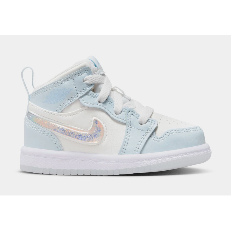 Air Jordan 1 Mid SE Glitter Swoosh Infant Toddler Lifestyle Shoes (Blue/White)