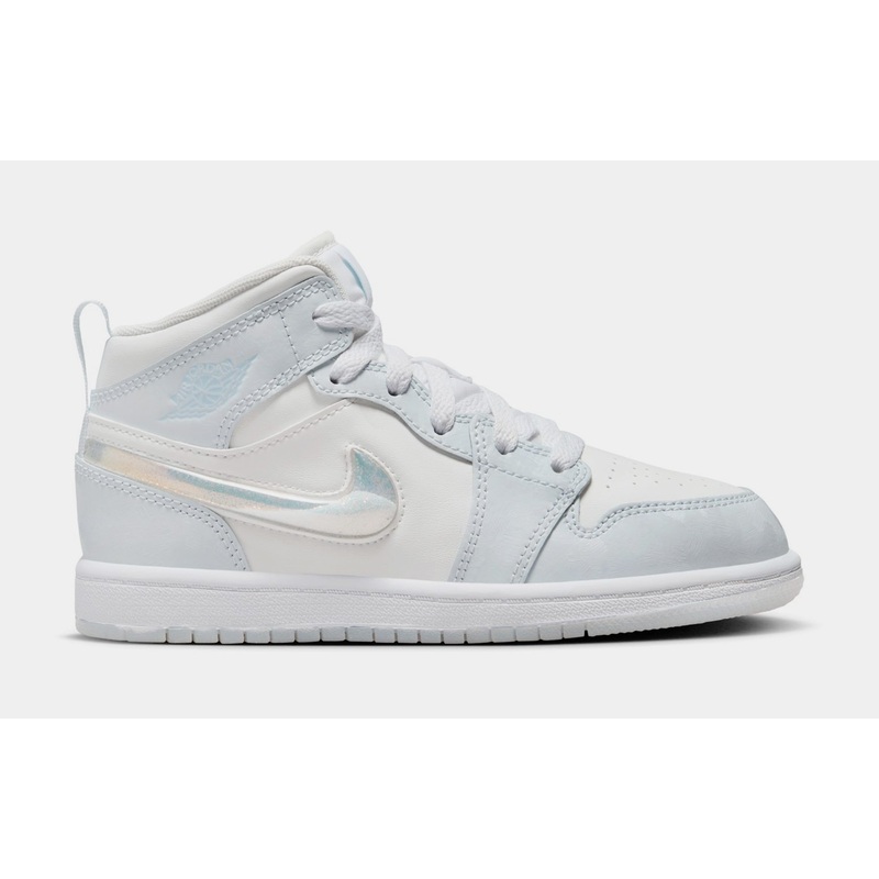 Air Jordan 1 Mid SE Glitter Swoosh Preschool Lifestyle Shoes (Blue/White)