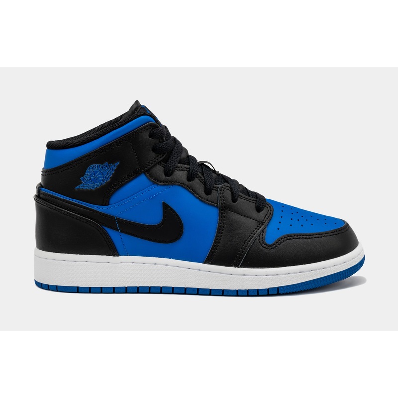 Air Jordan 1 Retro Mid Black Royal Blue Grade School Lifestyle Shoes (Black/Blue)