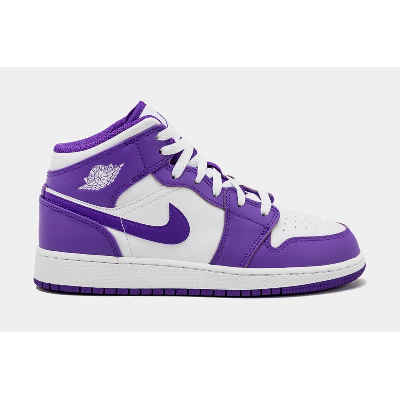 Air Jordan 1 Retro Mid Purple Venom Grade School Lifestyle Shoes (Purple/White)