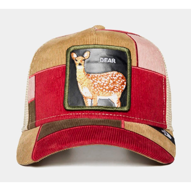 Letter Opener Patchwork Trucker Mens Hat (Brown/Red)