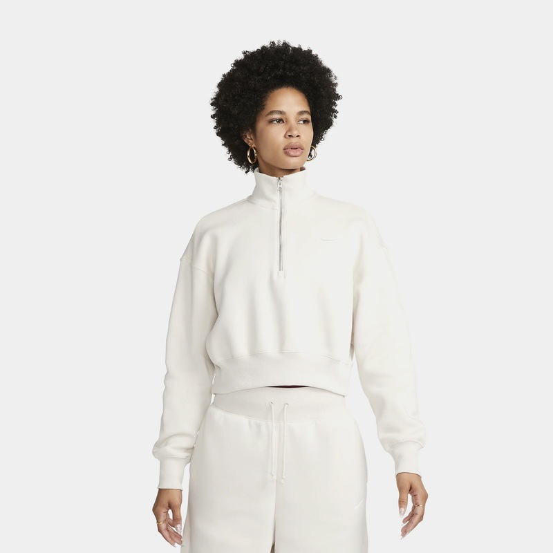 NSW Phoenix Fleece Oversized Half-Zip Crop Womens Hoodie (Beige)