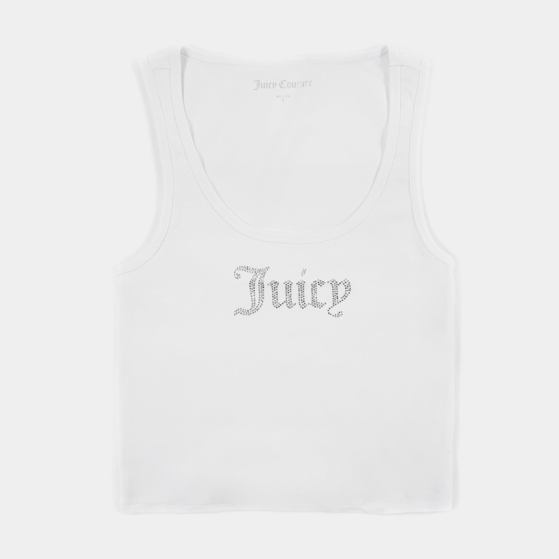 Bling U Neck Womens Tank Top (White)