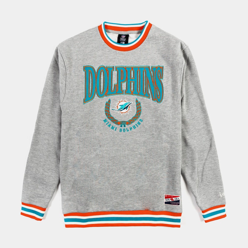 Miami Dolphins Throwback Mens Crewneck (Grey/Teal)