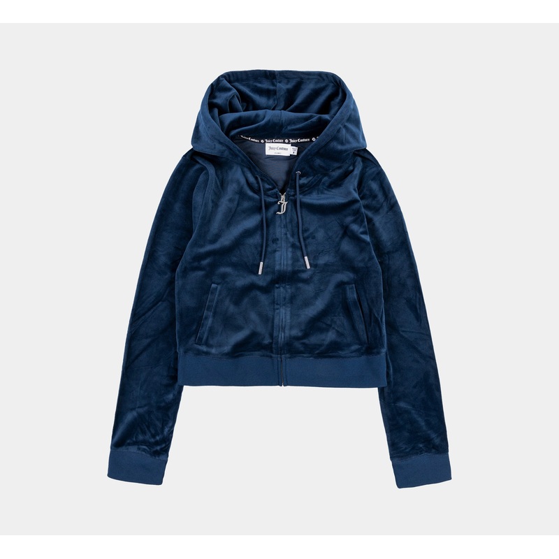 OG Big Bling Velour Full Zip Womens Hoodie (Regal Blue)