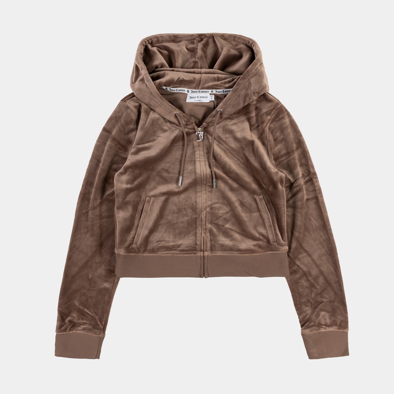 OG Bling Velour Full Zip Womens Hoodie (Brown)
