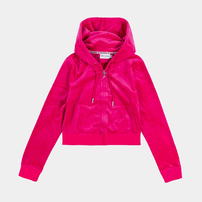 OG Bling Velour Full Zip Womens Hoodie (Hot Pink)