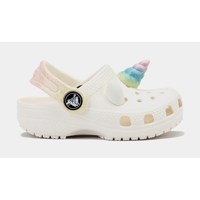 I Am Rainbow Unicorn Classic Clog Infant Toddler Sandals (White)