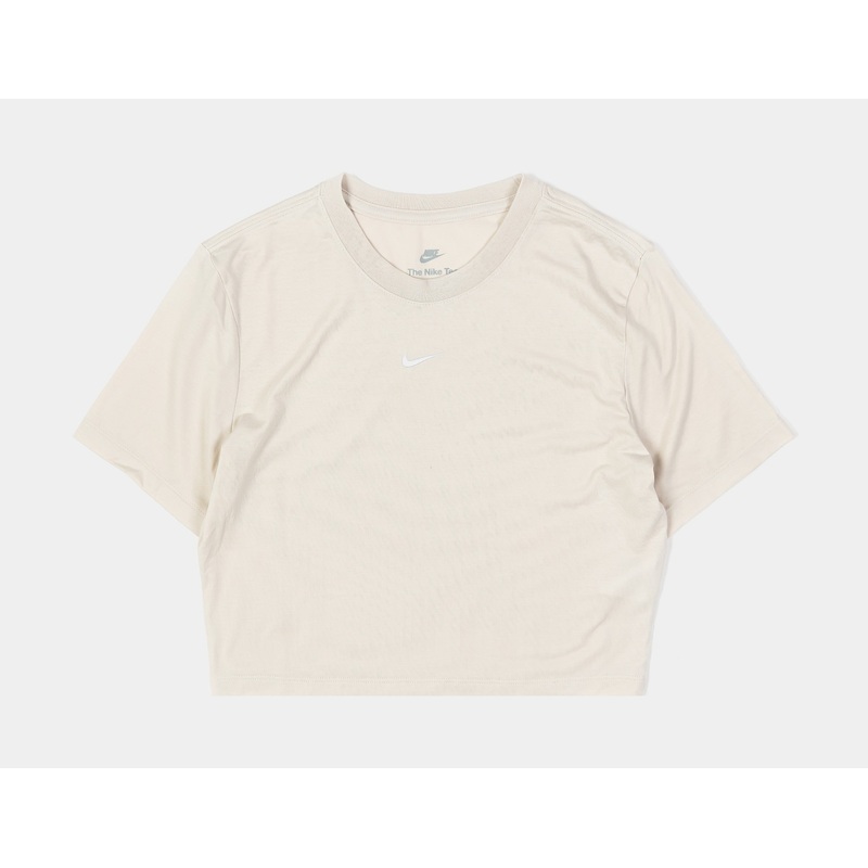 NSW Essential Slim Crop Womens Short Sleeve Shirt (Beige/White)