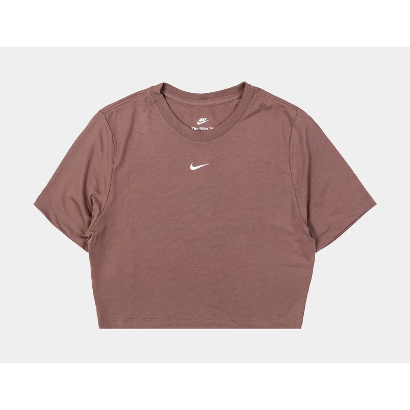 NSW Essential Slim Crop Womens Short Sleeve Shirt (Brown/White)