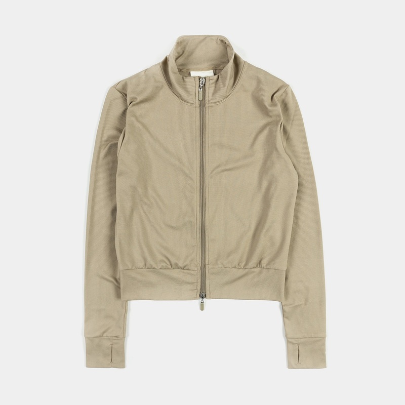 Ribbed Full Zip Womens Long Sleeve Shirt (Taupe)
