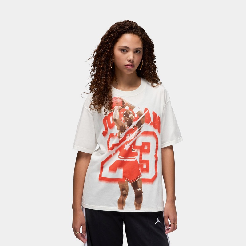 40th Anniversary Graphic Womens Short Sleeve Shirt (Beige/Red)