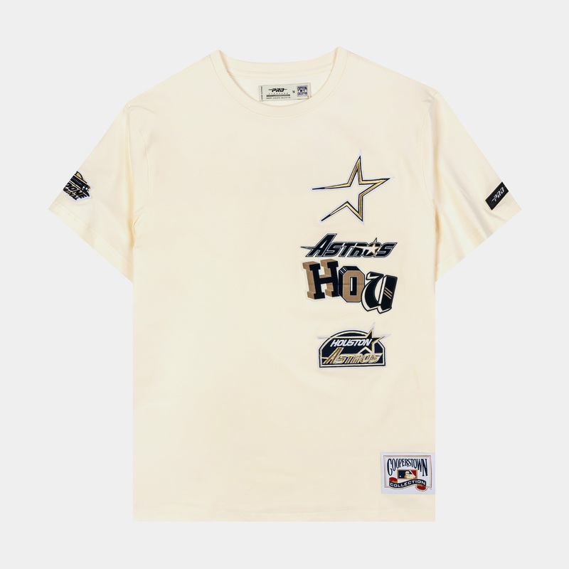 Houston Astros Retro Cascade Ringer Mens Short Sleeve Shirt (Beige/Black)