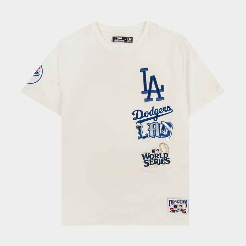 Los Angeles Dodgers Retro Ringer Mens Short Sleeve Shirt (Beige/Blue)