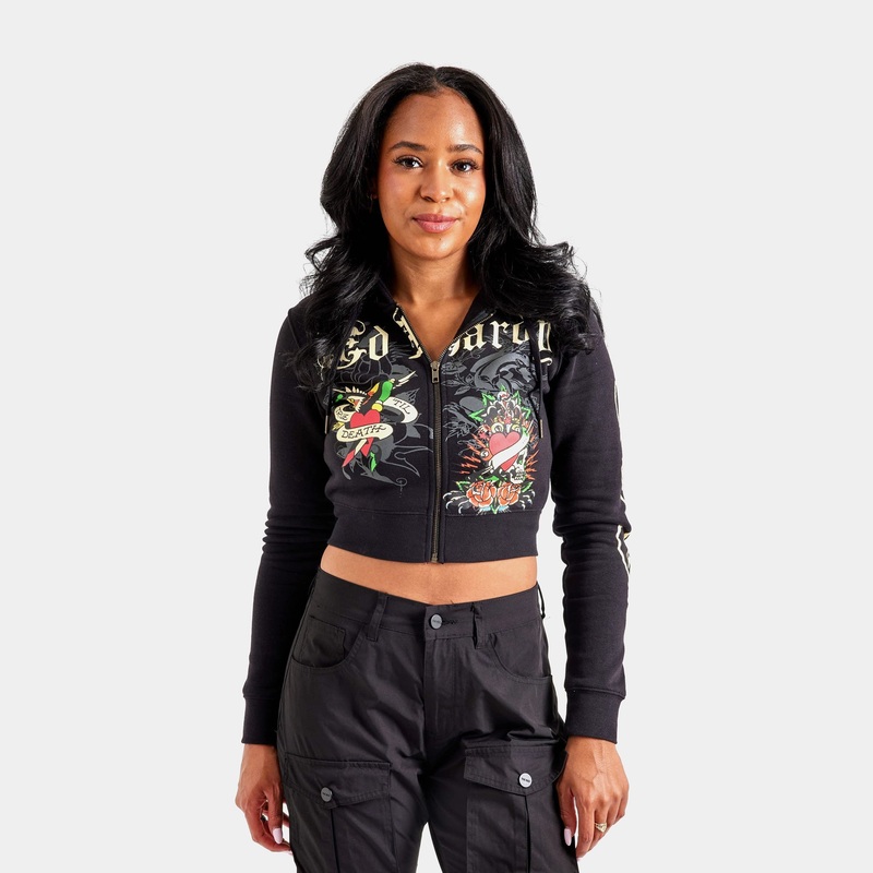 Rose Skull Zip Up Womens Hoodie (Black/White)