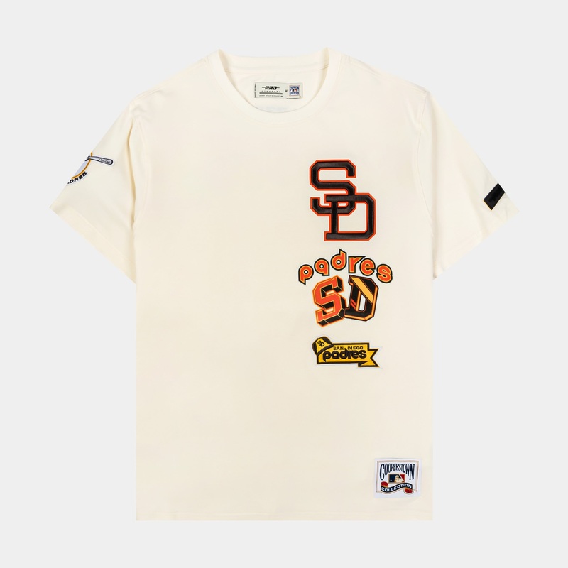 San Diego Padres Retro Cascade Ringer Mens Short Sleeve Shirt (Beige/Orange)