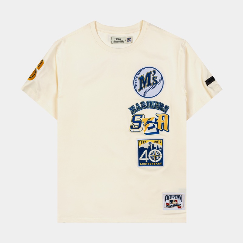 Seattle Marines Retro Cascade Ringer Mens Short Sleeve Shirt (Beige/Orange)