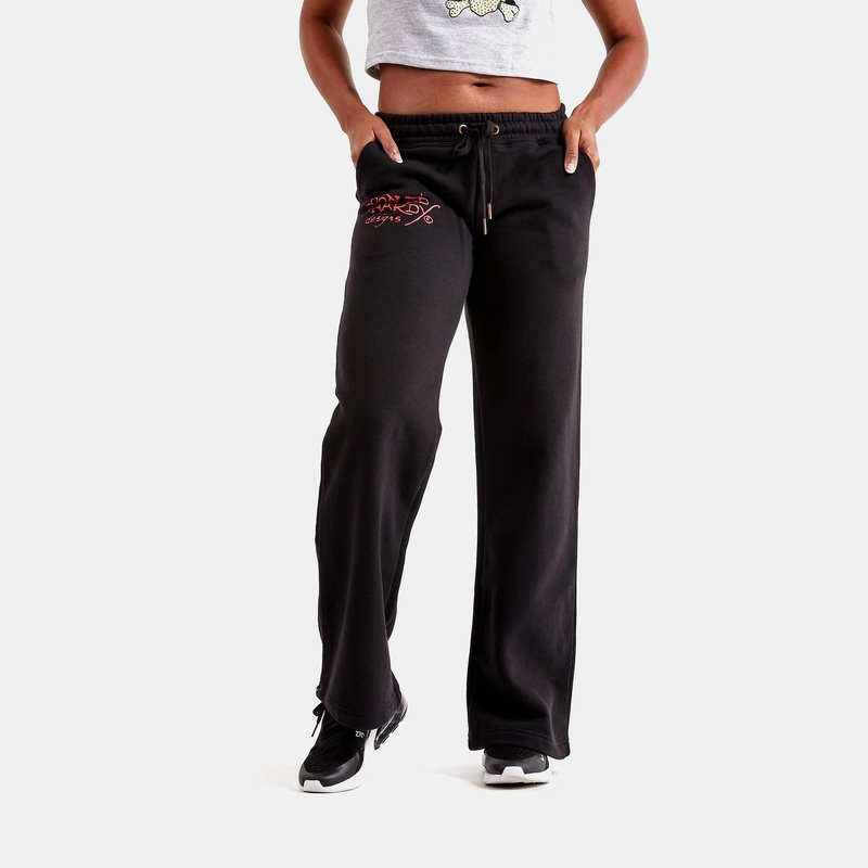 Skull Fleece Open Hem Womens Sweatpants (Black/White)
