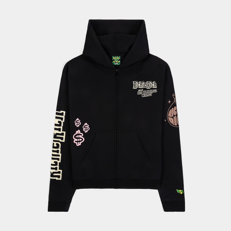 SP x Richie Rich Wonderful Wallet Zip Up Mens Hoodie (Black/Cream)