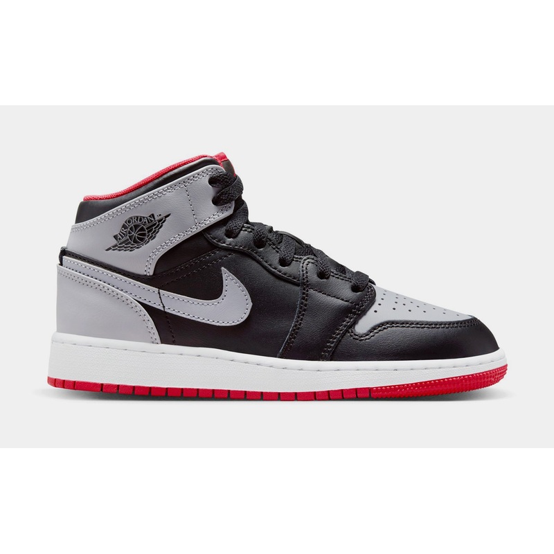 Air Jordan 1 Mid Grade School Basketball Shoes (Black/Cement Grey/Fire Red/White)