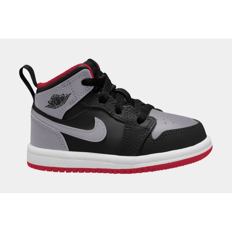 Air Jordan 1 Mid Infant Toddler Lifestyle Shoes (Black/Cement Grey/Fire Red)