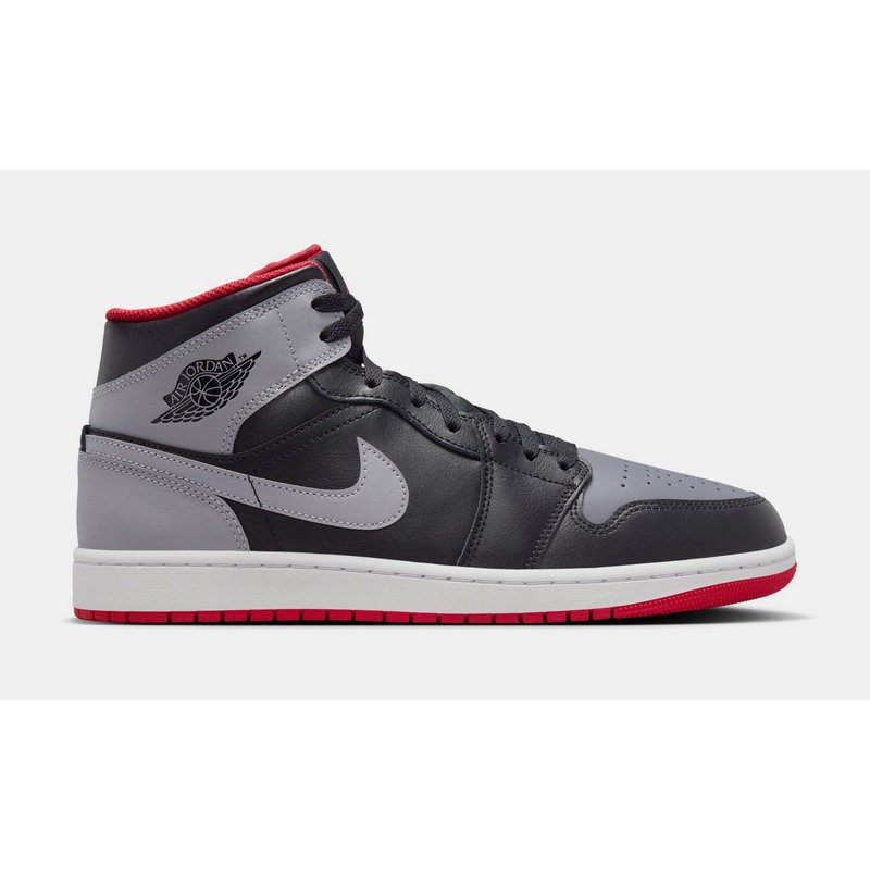 Air Jordan 1 Mid Mens Lifestyle Shoes (Black/Cement Grey/Fire Red/White)