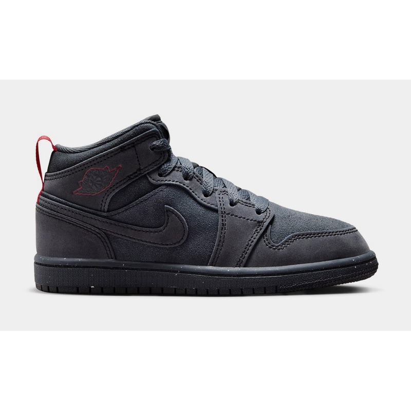 Air Jordan 1 Mid SE Craft Preschool Lifestyle Shoes (Smoke Grey/Black/Varsity Red)