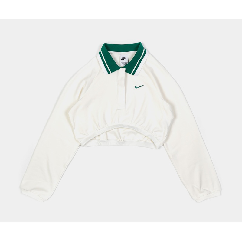 Polo Cropped Womens Long Sleeve Shirt (Beige/Green)