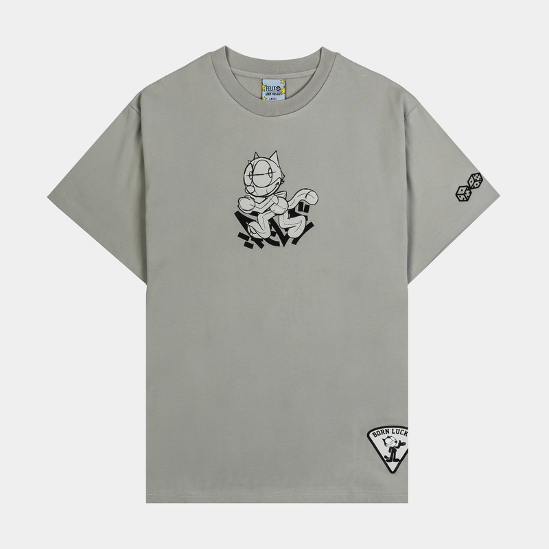SP x Felix The Cat Born Lucky Mens Short Sleeve Shirt (Grey/Black)