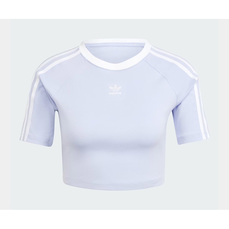 Adicolor 3 Striped Crop Womens Short Sleeve Shirt (Purple/White)