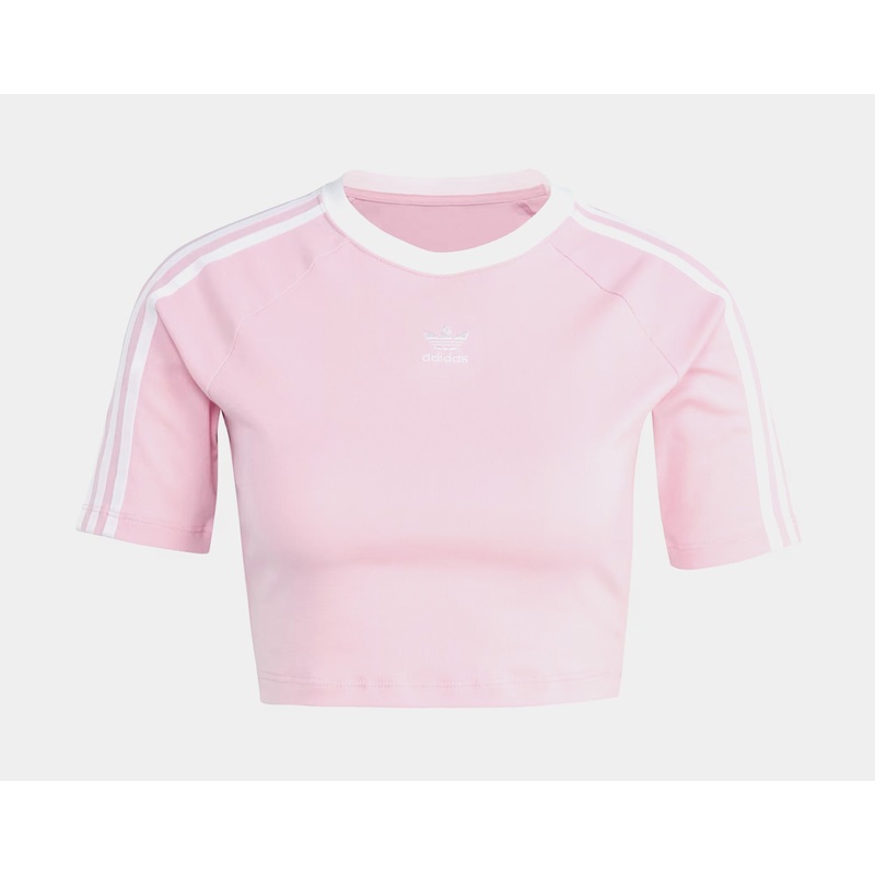 Adicolor 3 Stripes Crop Womens Short Sleeve Shirt (Pink/White)