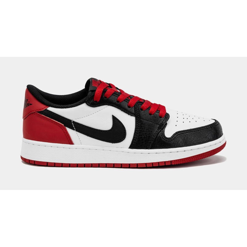 Air Jordan 1 Retro Low OG Black Toe Grade School Lifestyle Shoes (White/Red)