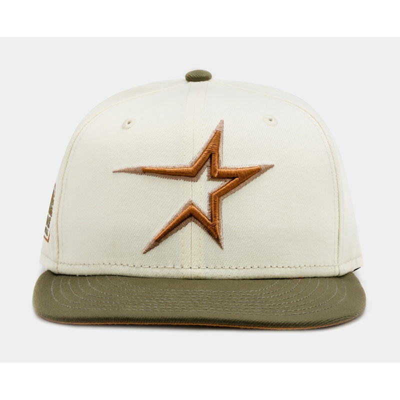 Exclusive Houston Astros Chrome Olive 59Fifty Fitted Mens Hat (Beige/Green)