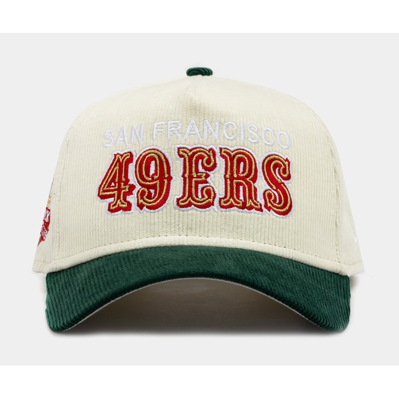 Exclusive San Francisco 49ers Chrome Corduroy 9Forty Snapback Mens Hat (Beige/Green)