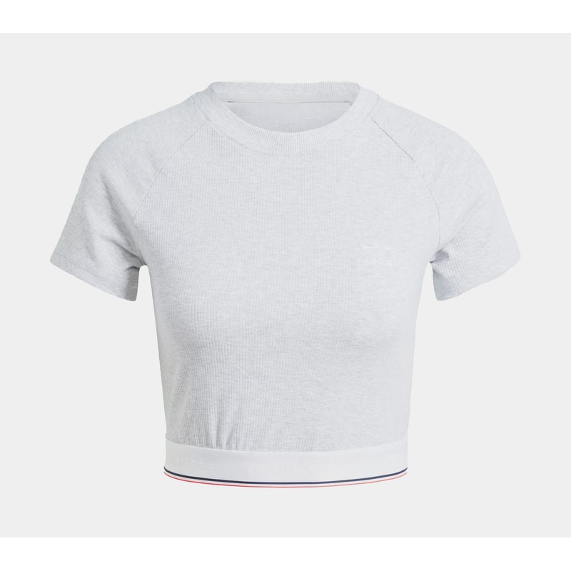 Tape Waistband Ribbed Womens Short Sleeve Shirt (Grey/White)