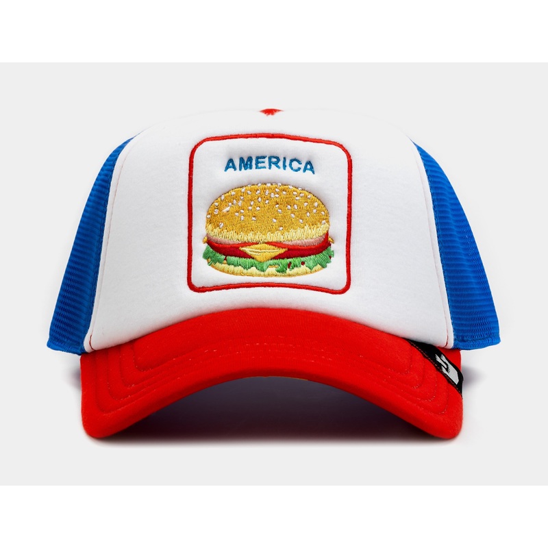 #1 America Burger Trucker Mens Hat (White/Blue)