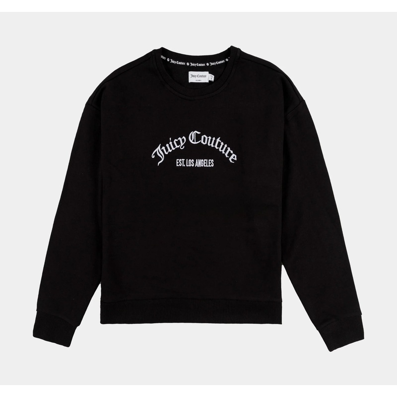 Embroidered Vintage Pullover Womens Crew (Black)
