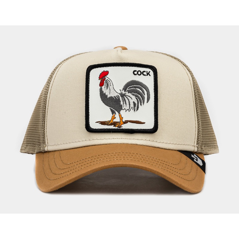 Premium Rooster Trucker Mens Hat (Khaki/Yellow)