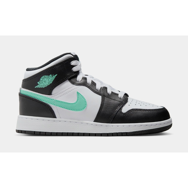 Air Jordan 1 Mid Grade School Lifestyle Shoes (White/Green Glow/Black)