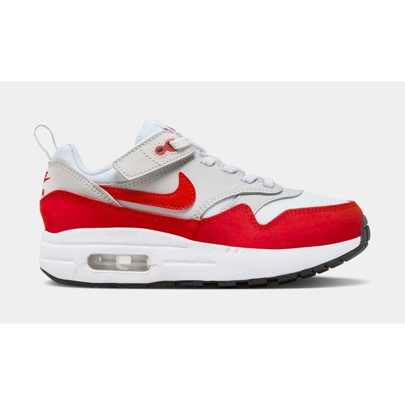 Air Max 1 EasyOn Sport Red Preschool Running Shoes (Neutral Grey/White/Black/University Red)
