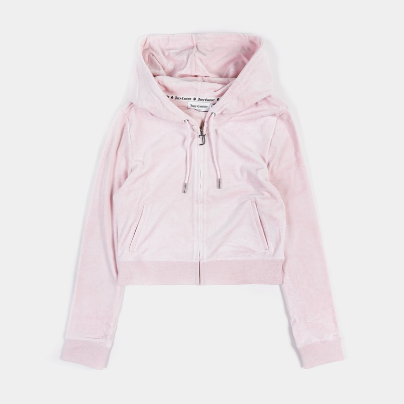OG Bling Velour Full Zip Womens Hoodie (Light Pink)