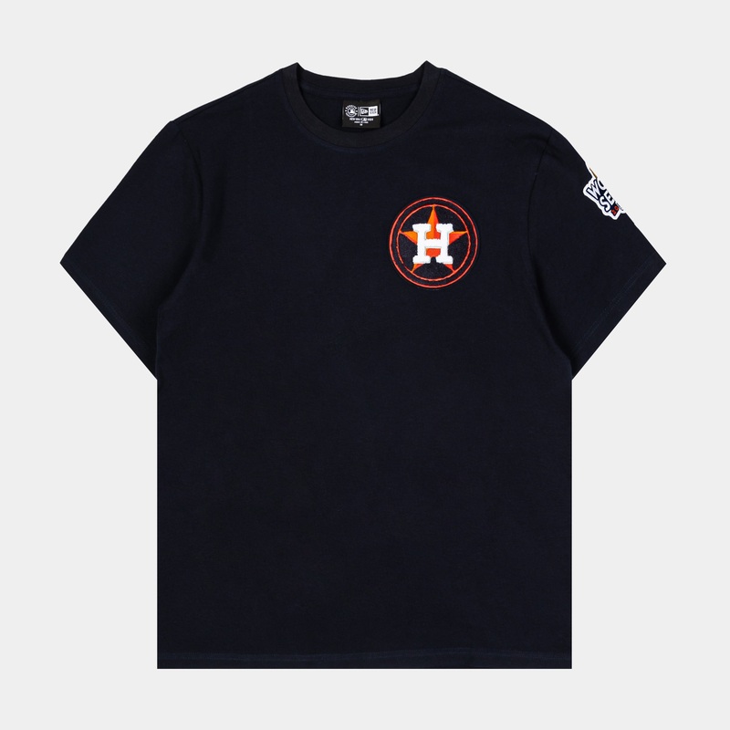 Houston Astros Logo Mens Short Sleeve Shirt (Navy/Orange)